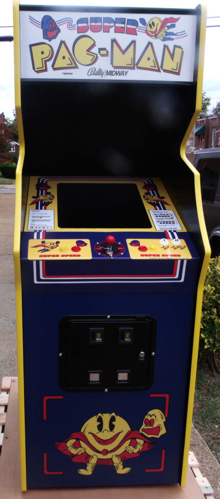 SUPER PACMAN ARCADE WITH A LOTS OF NEW PARTS-LOOKS LIKE A BRAND NEW GAME-HEAVY DUTY, COIN OPERATED, COMMERCIAL GRADE WITH FREE PLAY OPTION