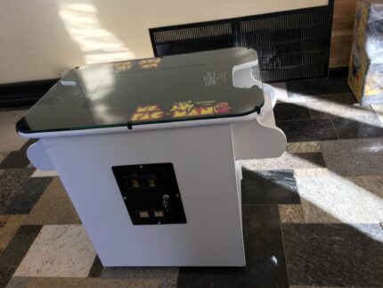 MS PACMAN COCKTAIL ARCADE IN All WHITE , PLAYS MS PACMAN AND GALAGA TOO-FREE SHIPPING- 1 YEAR PARTS WARRANTY