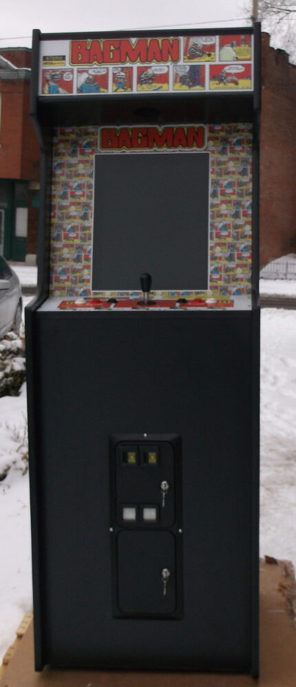 BAG MAN ARCADE GAME WITH LOTS OF NEW PARTS- EXTRA SHARP, Heavy Duty Coin Operated With Free Play Option